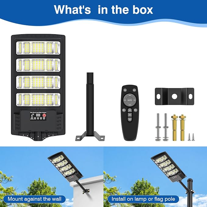Solar Street Lights Outdoor Waterproof ,28000LM 6500K 320° Angle Flood light,5730 LED Solar Parking Light with Motion Sensor and Remote Control for Outdoor, Streets, Courtyards,Parking Garages,-4Pack