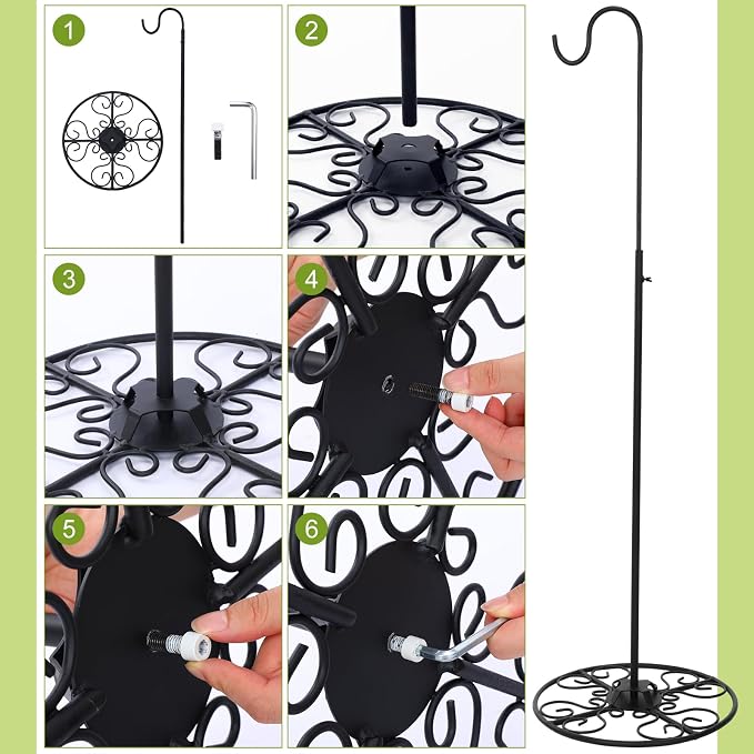 Blulu 34-55 Inch Adjustable Shepherds Hook for Plant Birds Heavy Duty with Wrought Iron Base Indoor Outdoor Wind Chime Stand Feeder Stand Hanging Plant for Garden Plants Weddings Home Decor(1 Pcs)