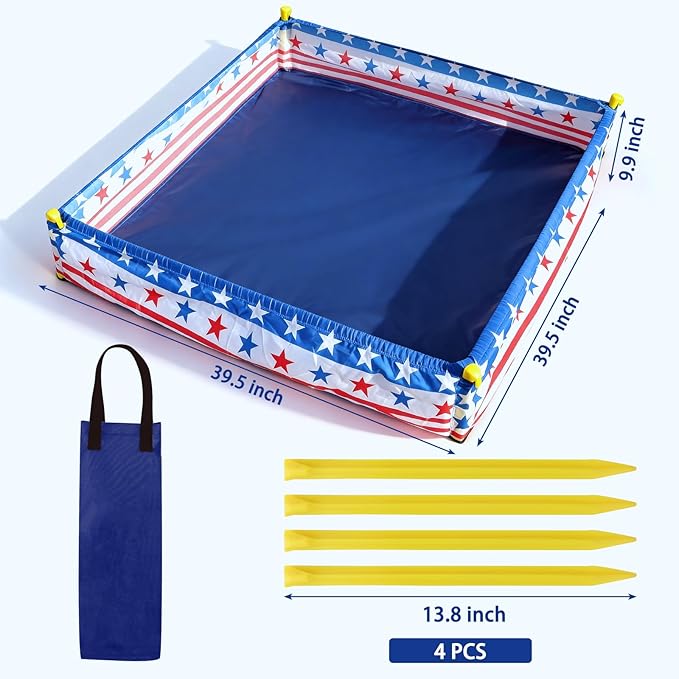 3.3 X 3.3 Ft Portable Beach Square Puddle, American Flag Foldable Beach Pool for Boys Girls Ages 2 3 4 5 6, 4th of July Patriotic Beaches Essentials with Carrying Bag, No Need to Dig Hole and inflate