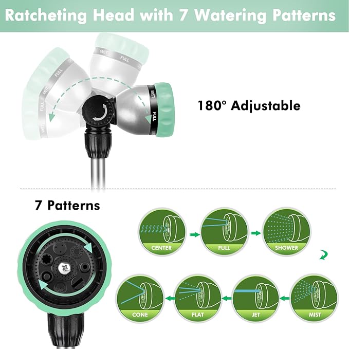 RESTMO 36”-60” Metal Watering Wand, Long Telescopic Tube | 180° Adjustable Ratcheting Head | 7 Spray Patterns | Flow Control, Perfect Garden Hose Sprayer to Water Hanging Baskets, Shrubs, Cyan