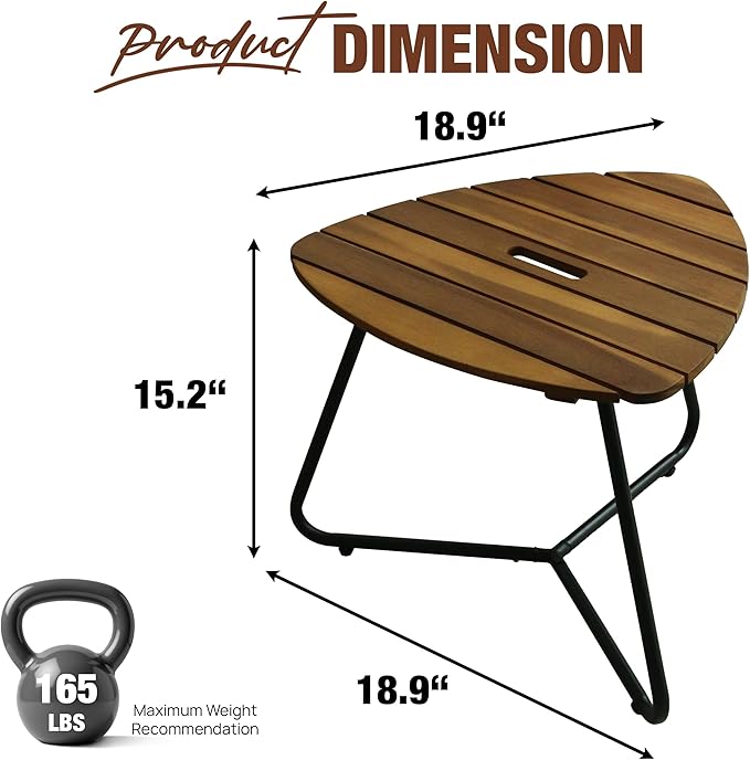 Portable Adirondack Side Table 15"H - Wood & Metal Patio Table for Indoor & Outdoor Use - Small Outdoor End Table for Picnic, Camping, Adirondack Chair, Great Father's Day Gift | Golden Teak Finish