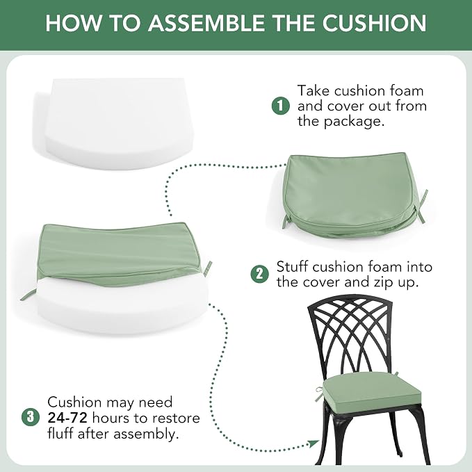 Outdoor Chair Cushions Set of 2: Waterproof & Fade Resistant Patio Furniture Cushions - 17 x 16 x 2 Inch Non Slip Round Corner Seat Cushion Pads with Removable Cover for Garden Yard Lawn, Sage Green