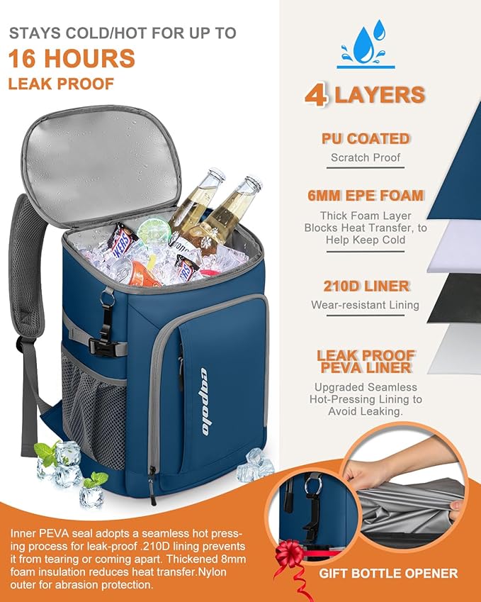 Capolo Cooler Backpack Insulated Waterproof for Women Men,36/45 Cans Lunch Backpack Coolers Leak Proof Soft Cooler Bag Ice Chest for Camping Beach