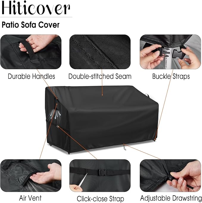 Outdoor Sofa Cover, 82 Inch Waterproof 3-Seater Paito Couch Sectional Sofa Cover, Furniture Covers for Outdoor Seating for Winter- 82" W x 36" D x 37" H,Black