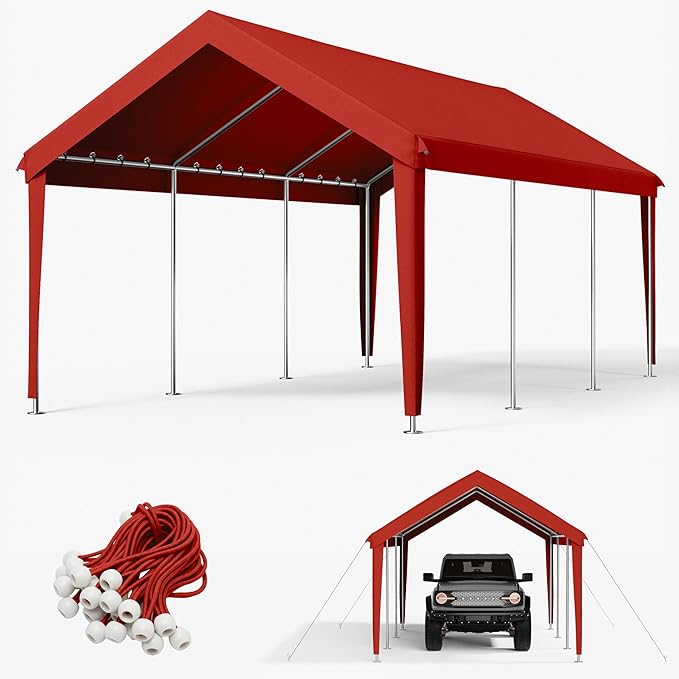 12 x 20 Ft Carport Replacement Cover, Heavy Duty Outdoor Car Tarp Canopy, Waterproof & UV Protected Tear Oxford Tarp with Ball Bungees (Frame is Not Included)