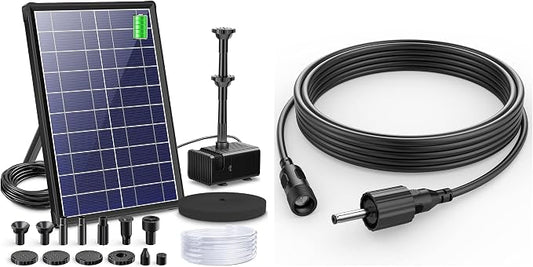 Biling 8W Solar Fountain Pump, Solar Water Pump with 3600mAh Battery Backup Work All Day, 5ft Tubing 5 Nozzles, Solar Fountain for Bird Bath, Garden Pond, Fish Tank and Hydroponics