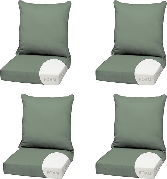 Arden earthFIBER Outdoor Foam Deep Seat Cushion (4-Pack), 22x24, Premium High-Density Foam, Never Flattens, Weather-Proof for Patio Chair Sofa Couch, Sage Green Texture