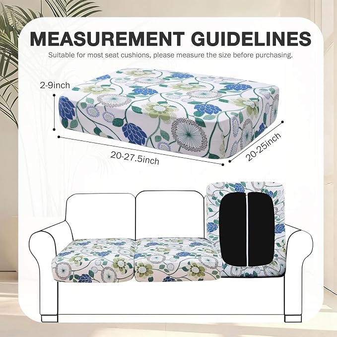 hyha 14Pcs Patio Cushion Covers, Stretch Outdoor Couch Cushion Covers, Washable Outdoor Chair/Sofa Slipcovers for Patio Furniture Cushions Protector with Elastic Bottom(Botanical Bloom,Cover Only)
