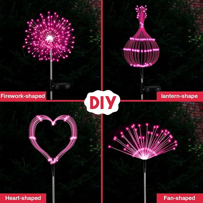 Tujoe 6 Pcs 4th of July Solar Firework Lights Patriotic Solar Light Outdoor Garden 120 LED 8 Modes Waterproof LED Sparkler Light for 250th Anniversary Patio Yard Pathway Walkway (Red,White,Pink)