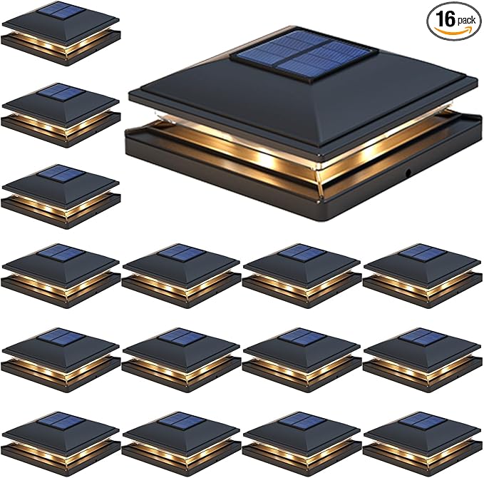 APONUO 16 Pack Fence Post Solar Lights, 2 Modes(Warm/Cool Light) Outdoor Waterproof 4x4 Post Solar Lights, Solar Powered Garden, Patio, Deck Decor for 4x4, 5x5, 5.5x5.5 Wood & Vinyl Posts, Black