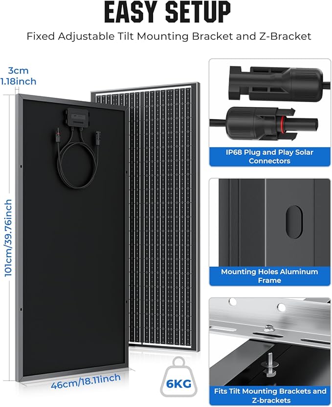 300 Watt Solar Panel, 25% High-Efficiency, 3PCS 100W Solar Panels, 18BB N-Type, Monocrystalline PV Modules, for RV, Marine, Rooftop, Farm and Off-Grid System