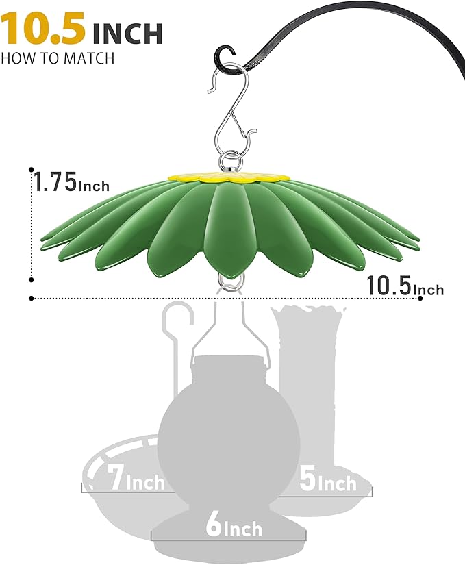 10.5 inch Hummingbird Feeder Shade Dome Cover,Rain Guard,Weather Guard for Bird Feeder, Umbrella Cover for Bird House for Outdoor,Squirrel Baffle,Flower Design(Green)