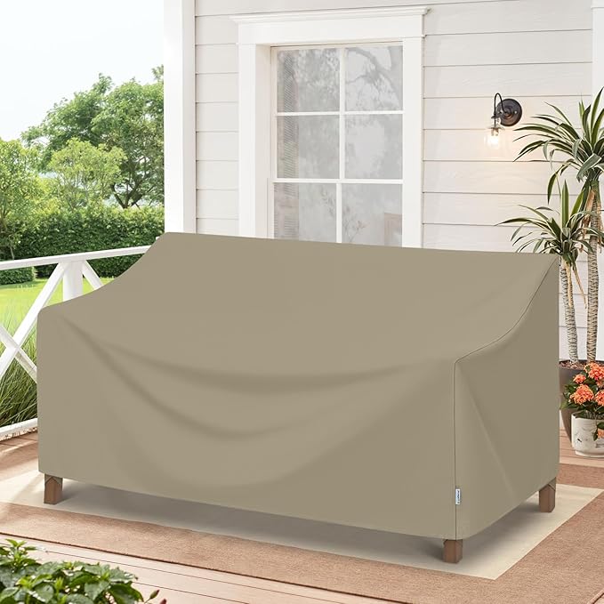 SunPatio Outdoor Sofa Cover 60 Inch, Heavy Duty Waterproof Patio Loveseat Cover 2-Seater, All Weather Protection Outdoor Couch Protector for Patio Furniture, 60" W x 36" D x 30" H, Taupe
