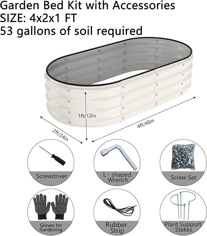 ZFHgarden Galvanized Metal Planter Raised Garden Bed Kit for Gardening Outdoor，4x2x1ft Planter Grow Garden Box Raised Flower Bed，Long Vegetable Clearance Herb Raised Garden Beds for Gardening White