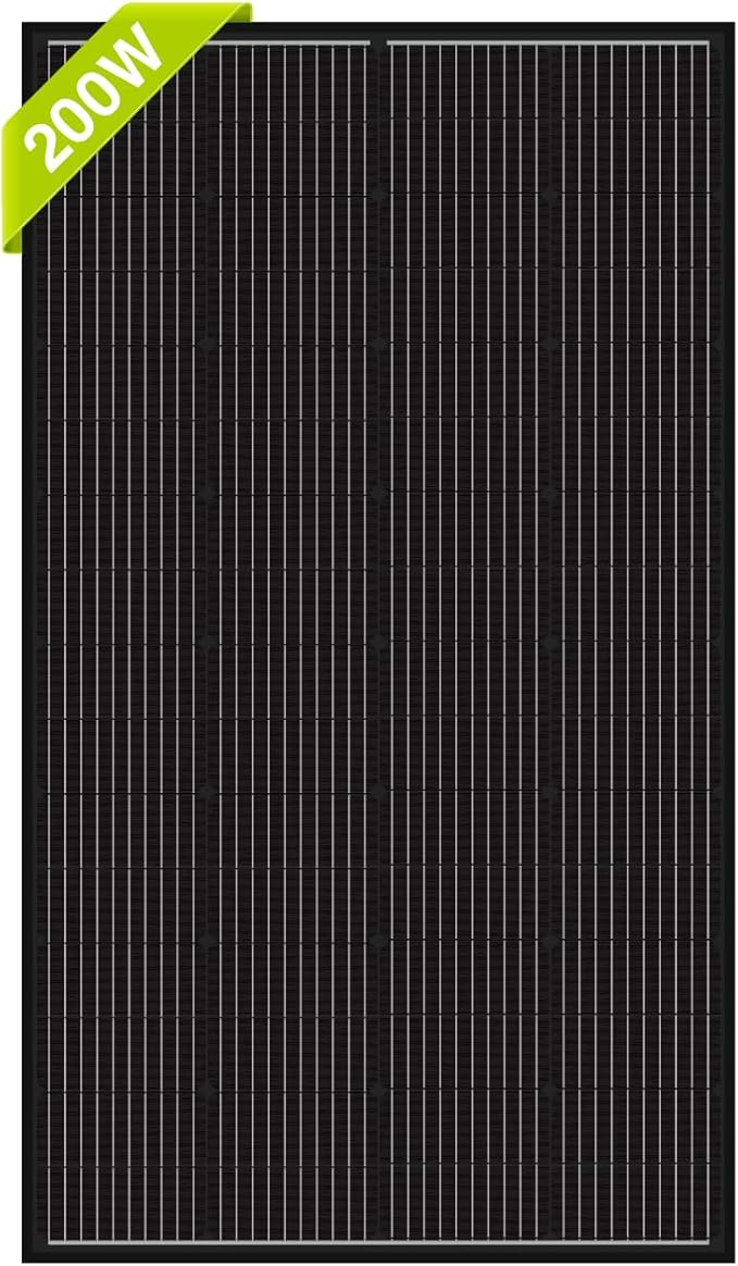 Newpowa 10BB Cell 200W Monocrystalline 200 Watt 12V Solar Panel Black Frame, High Efficiency RV Marine Boat Off Grid