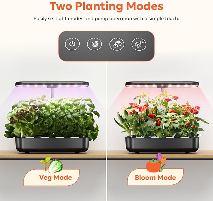 owltron Hydroponics Growing System Kit, 12 Pods Indoor Herb Garden with 24W LED Grow Light Full Spectrum, Planting Height Up to 20", Quiet Water Pump, Indoor Gardening for Gifts, Kitchen, Black
