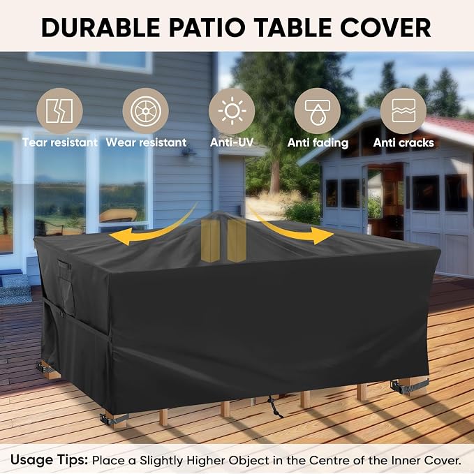 BALEINE Patio Furniture Covers, Outdoor Furniture Covers Waterproof, Heavy Duty Oxford Patio Table Cover for Outdoor Table, Chair, Sofa, Desk (Black, 111"L x 74"W x 30"H)