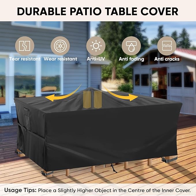 BALEINE Patio Furniture Covers, Outdoor Furniture Covers Waterproof, Heavy Duty Oxford Patio Table Cover for Outdoor Table, Chair, Sofa, Desk (Black, 90"L x 62"W x 28"H)