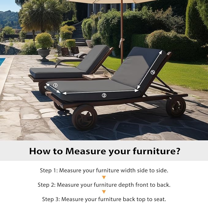 Sundale Outdoor Olefin Chaise Lounge Cushion, Water-Resistant Patio Lounge Chair Cushion, Thick Lounger Pad with 4 Straps Dark Gray, 80 x 26 x 4 Inches