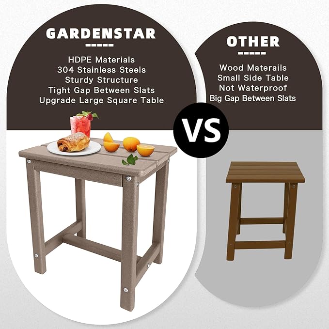 GARDENSTAR Adirondack Square Side Table,one-Tier Outdoor end Table, Patio Side Table for Pool,Porch,Backyard,Relaxing Companion (Teak)