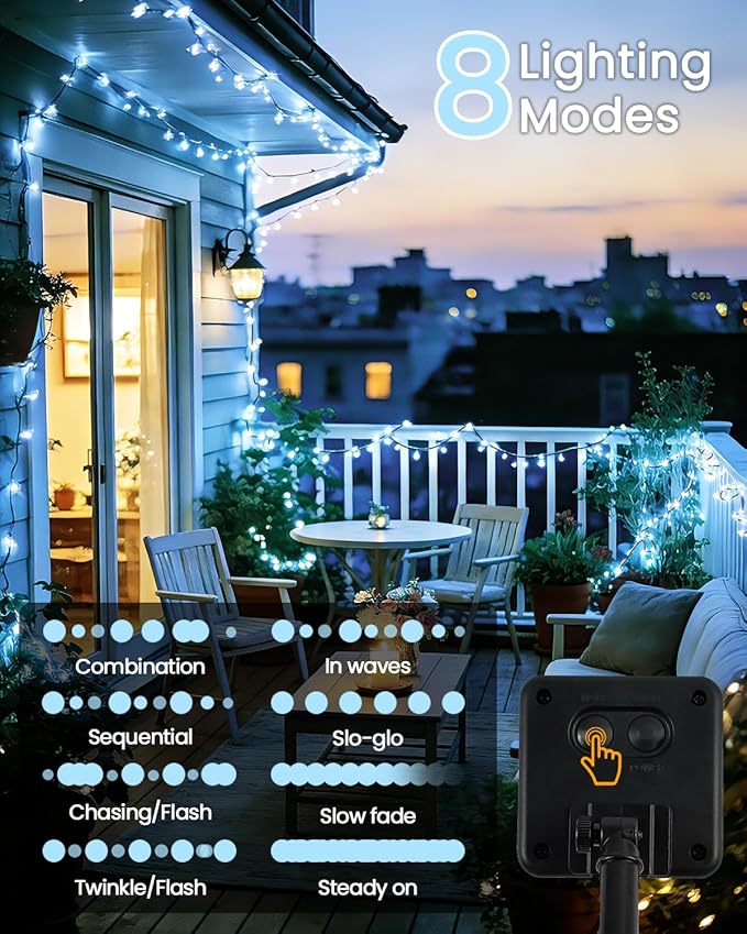 OZS 4 Pack 320LED Solar String Lights for Outside, Solar Lights Outdoor Waterproof with 8 Modes, Solar Outdoor String Light for Patio Yard Tree Garden Party Decorations (Cool White)