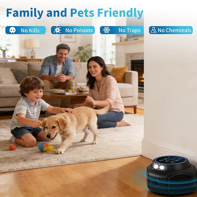 Ultrasonic Mouse Repellent Pest Control Repeller, Mouse Traps for Rodent, Mice, Ant, Rat, Squirrel, Bug, Roach, Bat, Rat ＆ Mice Repellent Device for House Plug in Indoor for Home 1Pack Black