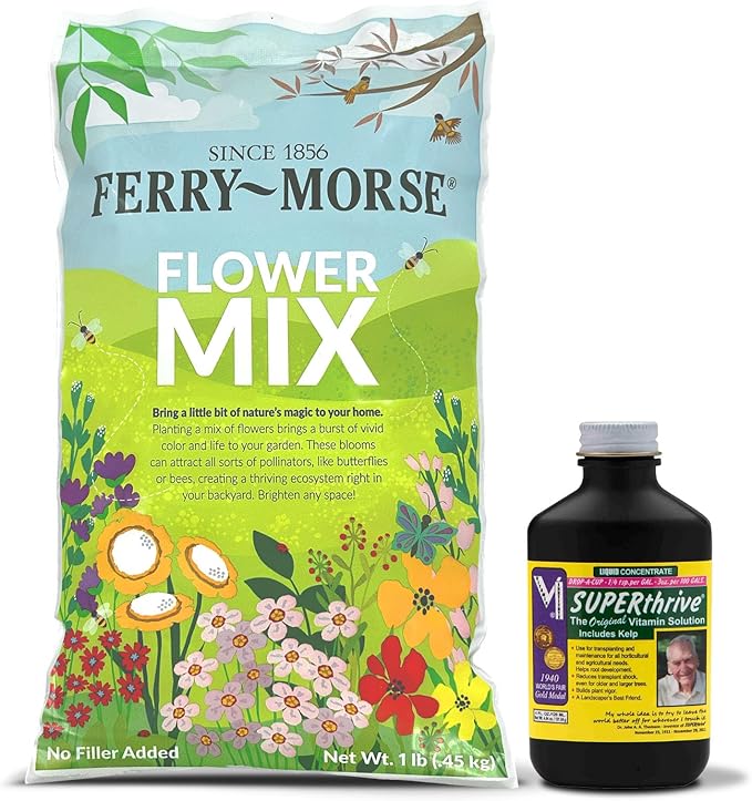Ferry-Morse Wildflower Seed Mix & Vitamin Solution - Deer Resistant, Non-GMO - 1 lb, 4 oz - GMO Free