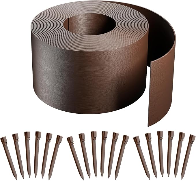 AGTEK 59FT Plastic Landscape Edging Coil Kit, 8 inch High Terrace Board Garden Edging Border with 18 Stakes