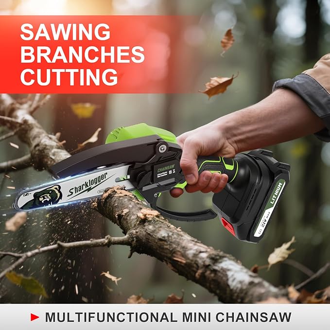 Mini Chainsaw, 6-inch Cordless Electric Small Chainsaws, Portable Handheld Chain Saw for Tree Pruning Shears Garden Maintenance, Best Fathers Day Gift for Men Dad Husband(Green-1 Battery)