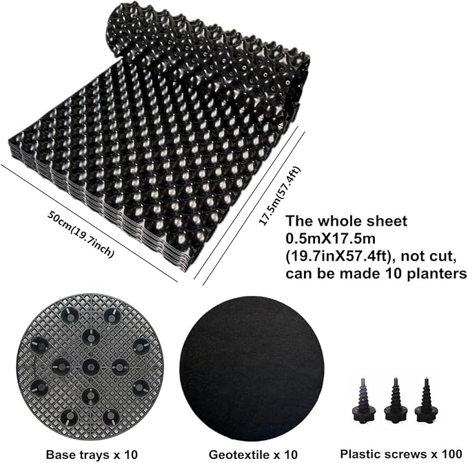 Air Pruning Plastic Root Control Containers/pots Nursery pots for Plants (Black, 0.5X17.5m-10sets)