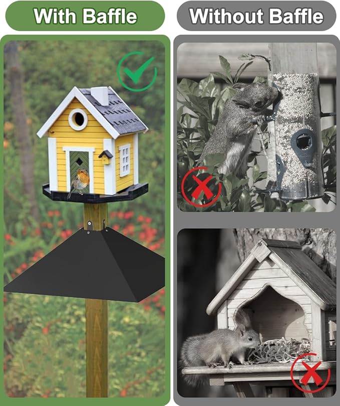 Queension Plastic Squirrel Baffle for 4x4 Post, Squirrel Guards for 3.5 to 4.5 Inch Feeder Poles for Keep Squirrels and Racoons Off Bird Houses, Black, 2 Pack