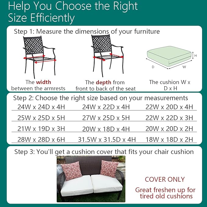 FLYMEI Patio Cushion Covers 24x22x4 Waterproof Outdoor Cushion Cover Replacement 4Packs Outdoor Seat Cushion Slipcover for Rattan Chair Sofa, Ivory