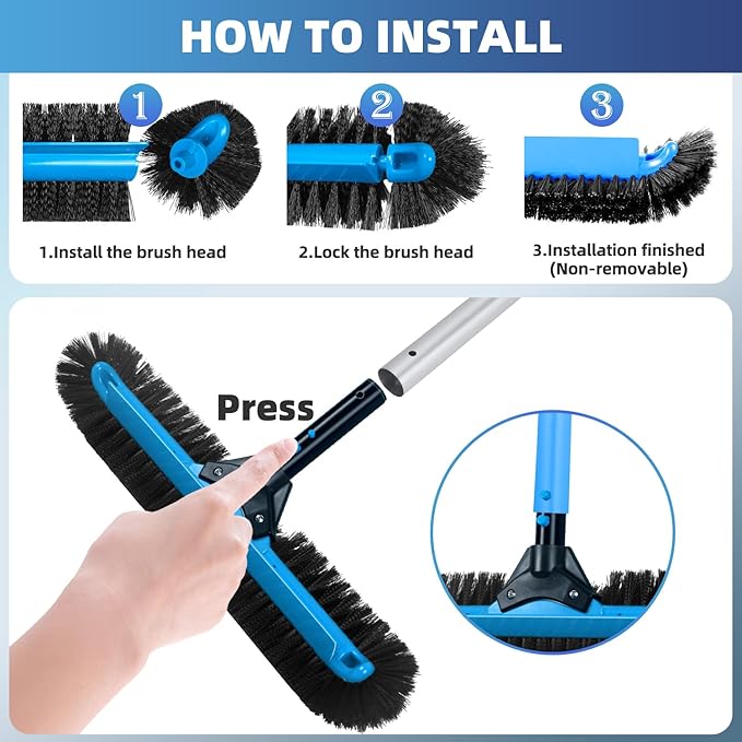 20" Wide Pool Brush Head, Heavy Duty Pool Cleaning Brush with 12-Rows Soft Bristles, Inground/Above Ground Pool Brushes with Curved Ends, Safe for Vinyl Liner