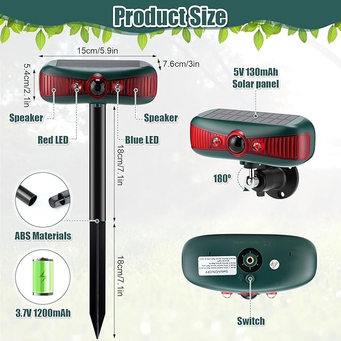 Qualirey 2 Pcs Solar Outdoor Alarm Motion Sensor 129dB Security Siren Ultrasonic Detector Strobe Light, 4 Modes Animal Deterrent Waterproof Alarm for Home, Farm (Red)