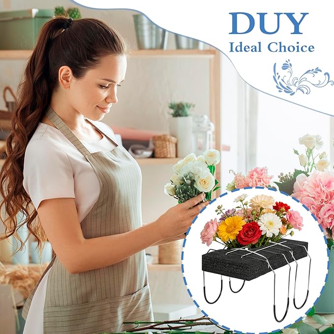 4 Pack Headstone Flower Saddle 12 Inch Cemetery Saddles with Floral Foam Wire Rustproof Galvanized for Grave Headstone Cemetery Floral Decorations(Black, Large)
