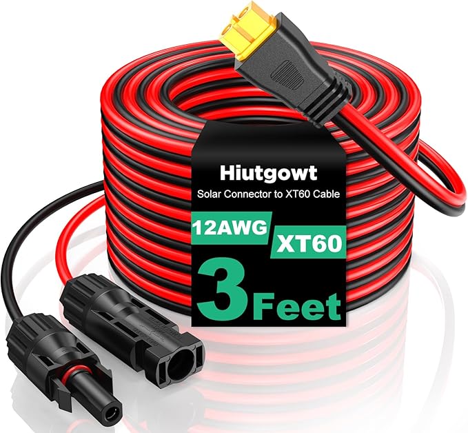 12AWG XT60 Solar Cable 3FT, XT60 Charging Cable 10 15 20 30 40 50FT, XT60 Adapter for Solar Panel to Portable Power Station Solar Generator