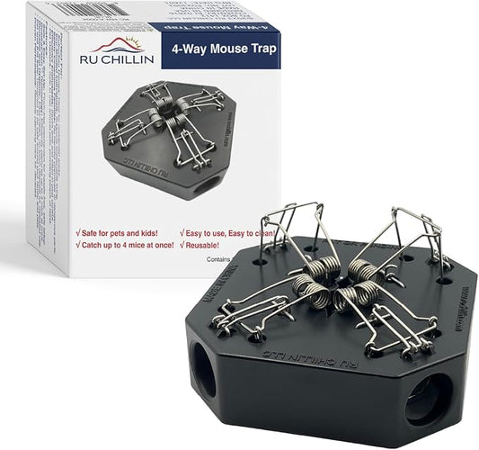 Reusable Mouse Trap - Multi Catch Mice Traps for Indoor & Outdoor Use, Pet & Child Safe 4-in-1 Snap Design for Mice (Black)