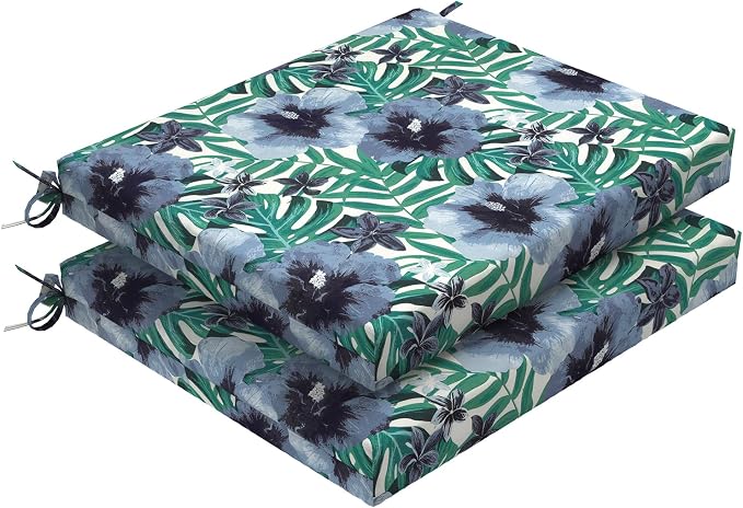 DYTXIII Set of 2 Outdoor Chair Cushions, Water Resistant 18.5"x16"x2" Square Seat Cushion for Patio Dining Chairs, High-Density Replacement Pads for Indoor Outdoor Furniture - Blue Salmone Tropical