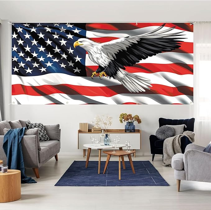 6 * 13FT Eagle flag 4 of July Garage Door Cover Decorations Independence Day Garage Door Banner for Outdoor Indoor Patriot Party Photography Backdrop