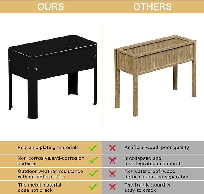 PROXRACER Raised Garden Bed with Detachable Tall Legs Elevated Metal Planter Box for Growing Fresh Herbs Vegetables Flowers Succulents&Other Plants for Outdoor Backyard Patio Deck Balcony Black