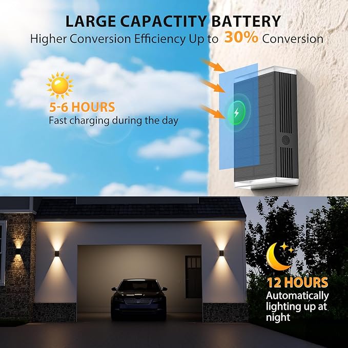 Solar Wall Light Outdoor , 3000/4000/6000K 3 Modes Dusk to Dawn Lighting Wall Sconce IP67 Waterproof Up and Down Solar Lights Outdoor Front Door Light for House, Garage, Porch, Doorway,Fence (6PACK)