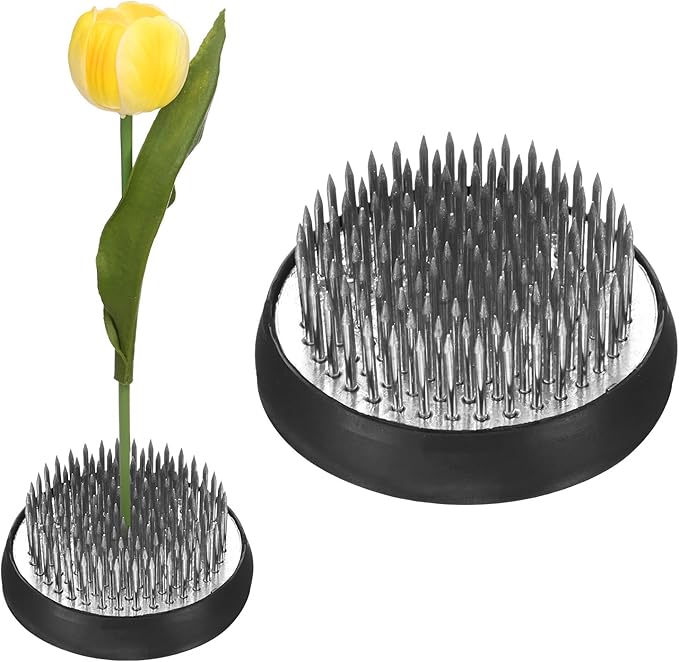 M METERXITY 2-Pack Flower Frog 1.97" Round Steel Floral Arranger Pins Ikebana Holder W Rubber Base for Flower Arrangements/Craft Plant/Home Decor, Floral Kenzan Fixed Tool [1.1cm Pins]