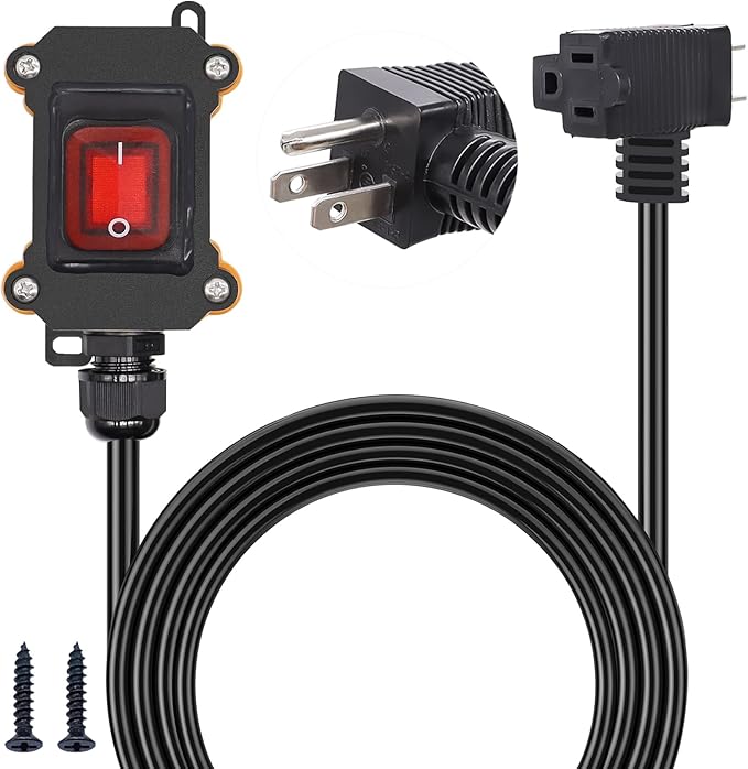 TWTADE Extension Cord with Switch On/Off, IP67 Waterproof Inline Cord Switch with 6ft 18AWG Cable Piggyback Plug (3-Pronged), Outdoor Power Switches with Red Light Rocker Button 20A/125V 16A/250V AC