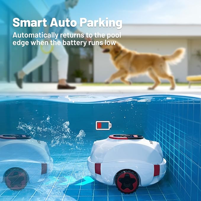 VONKO P10 Cordless Robotic Pool Cleaner, 100-Min Runtime, Pool Vacuum for Above Ground Pool & Flat Inground Pool, Automatic Self-Parking, Easy Debris Removal