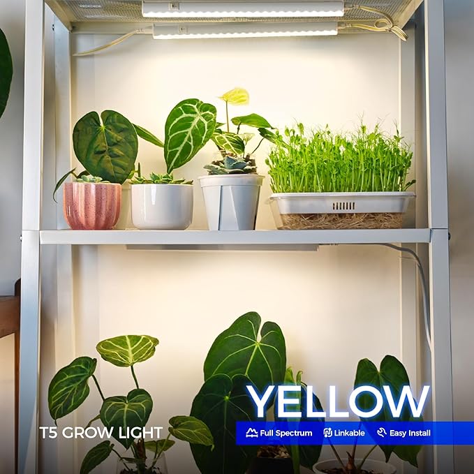 Barrina T5 Grow Lights, Grow Light Strip for Indoor Plants, 1ft Plant Lights for Indoor Growing, Full Spectrum LED Grow Light, Individual Switch, Linkable, Plug and Play, Yellow, 8-Pack