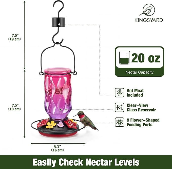 Kingsyard Glass Hummingbird Feeder for Outdoors + Kingsyard Glass Hummingbird Feeder for Outdoors