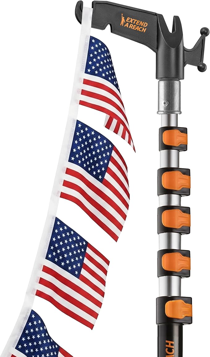 5-24 ft Long Telescopic Extension Pole with Utility Hook // Telescoping Pole for Christmas Lights Installation, String Lights, Birdfeeders // Lightweight and Sturdy // Christmas Light Pole with Hook