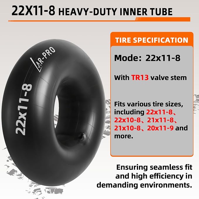 AR-PRO 22x11-8, 21x11-8 Inner Tubes with TR13 Straight Valve Stems for ATV, Lawn Tractor, Garden Trailer, Golf Cart, Snow Blowers, and More - Made from Durable Butyl Rubber (2-Pack)