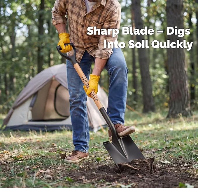 Heavy Duty Garden Shovel for Digging, 41 Inch Round Point with D-Handle, Cold Rolled Steel Blade - for Edging, Trenching, Transplanting, Snow Removal - Wood Handle for Camping, Beach, Car Emergency