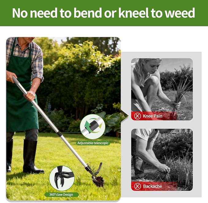 Aluminum Weeder，Stand Up Weed Puller Tool with Long Handle